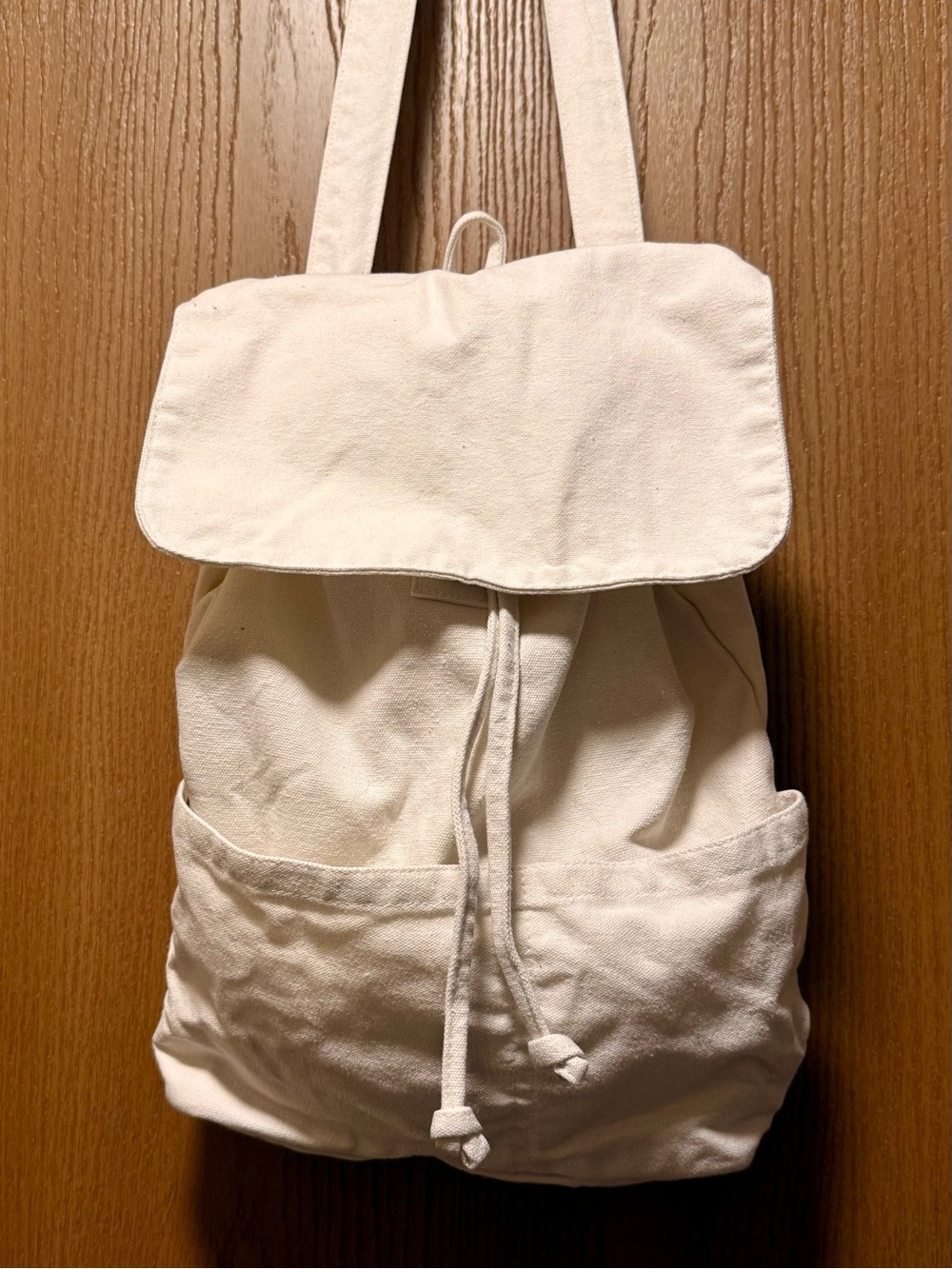 LAUDE THE LABEL brand cream white Canvas Drawstring Backpack Tote